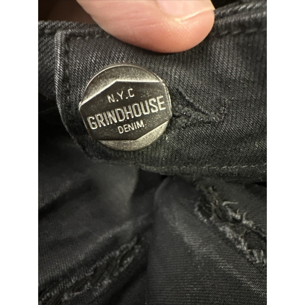 Grindhouse Denim Mens Straight Fit Jeans Size 40 Black With Covered Rips - Picture 9 of 10
